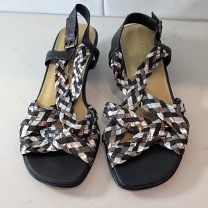 David Tate Women's Black Metallic Braided Sandals Size 8.5